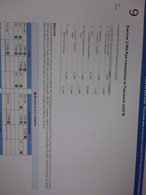 2-15A Post transactions to T-accounts (LO2-5) Consider the recorded transactions below. 10