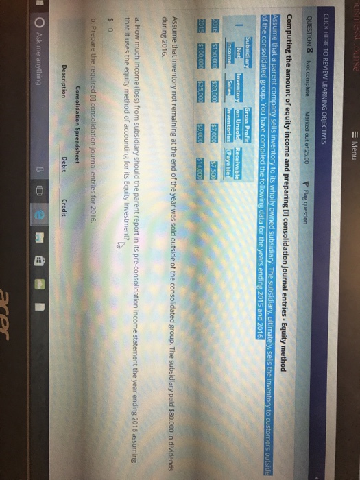 Menu CLICK HERE TO REVIEW LEARNING OBJECTIVES QUESTION 8 Not complete