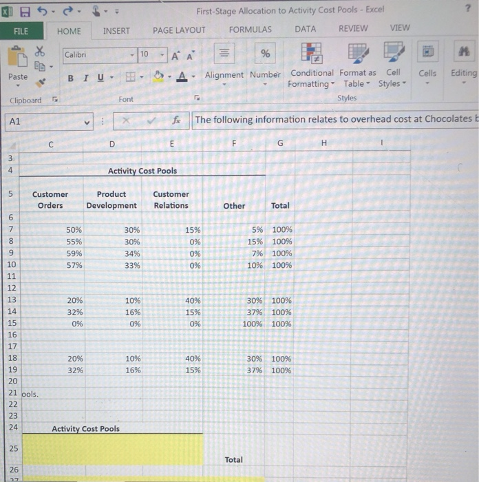 Pools. Use the information included in the Excel Simulation and the Excel