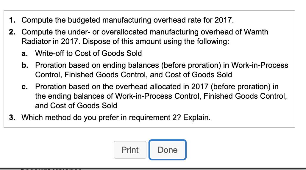 to) The Wamth Radiator Company uses a normal-costing system with a single
