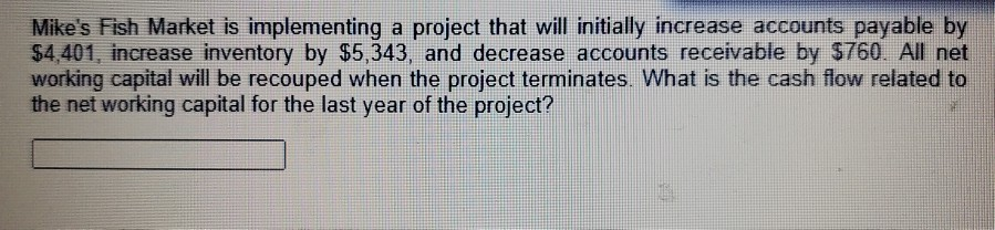  Mike's Fish Market is implementing a project that will initially increase