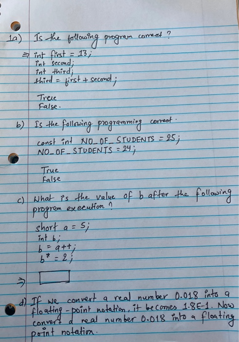  la) is the following program comeat ? int first = 13;