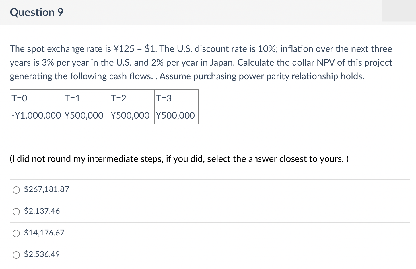  Question 9 = The spot exchange rate is 125 = $1.