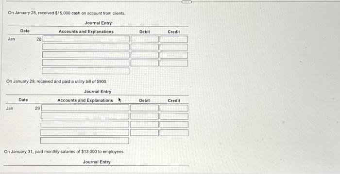 transactions during the lattor part of January (i) (Click the icon to