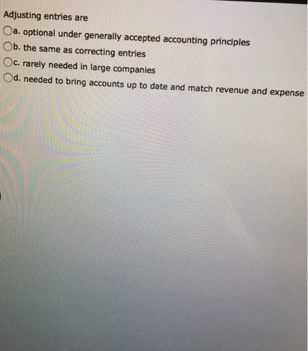  Adjusting entries are Oa. optional under generally accepted accounting principles Ob.