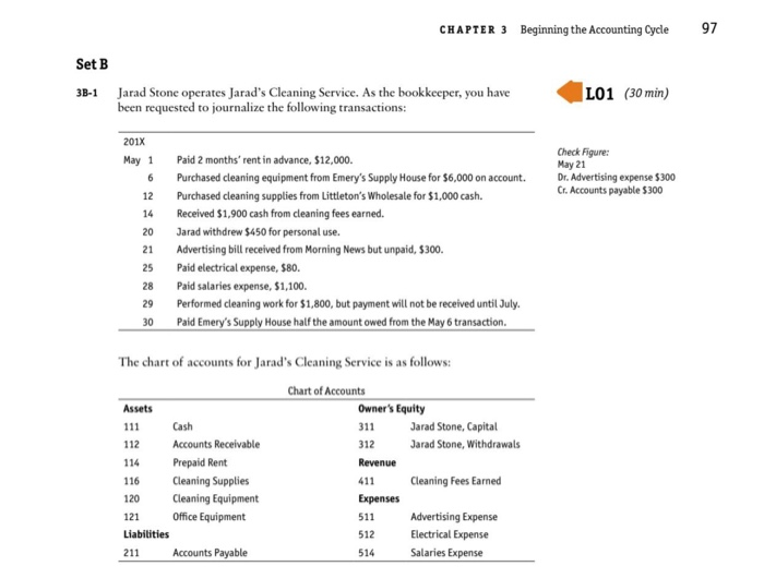  CHAPTER 3 Beginning the Accounting Cycle 97 Set B 3B- Jarad