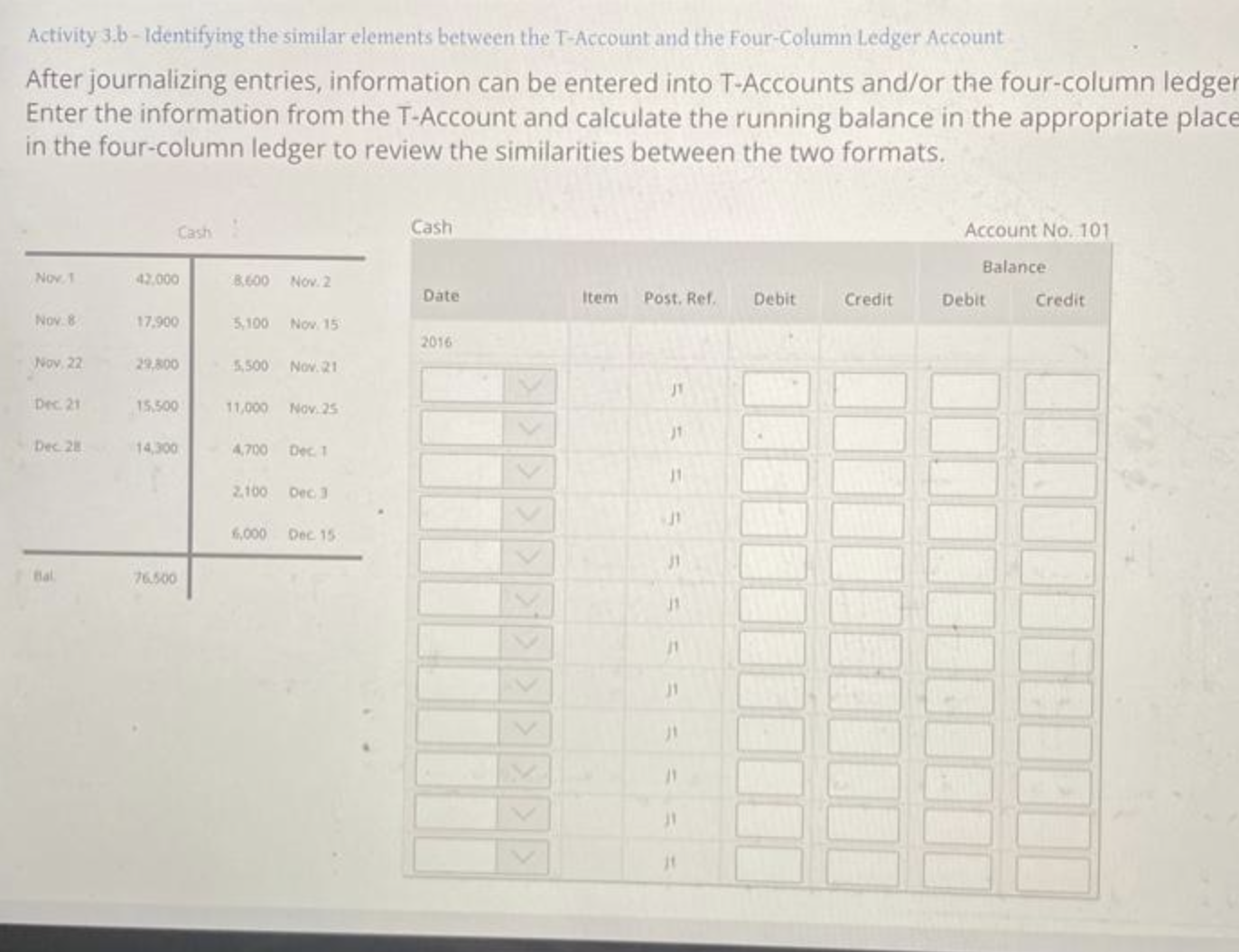  Activity 3.b-Identifying the similar elements between the T-Account and the Four-Column