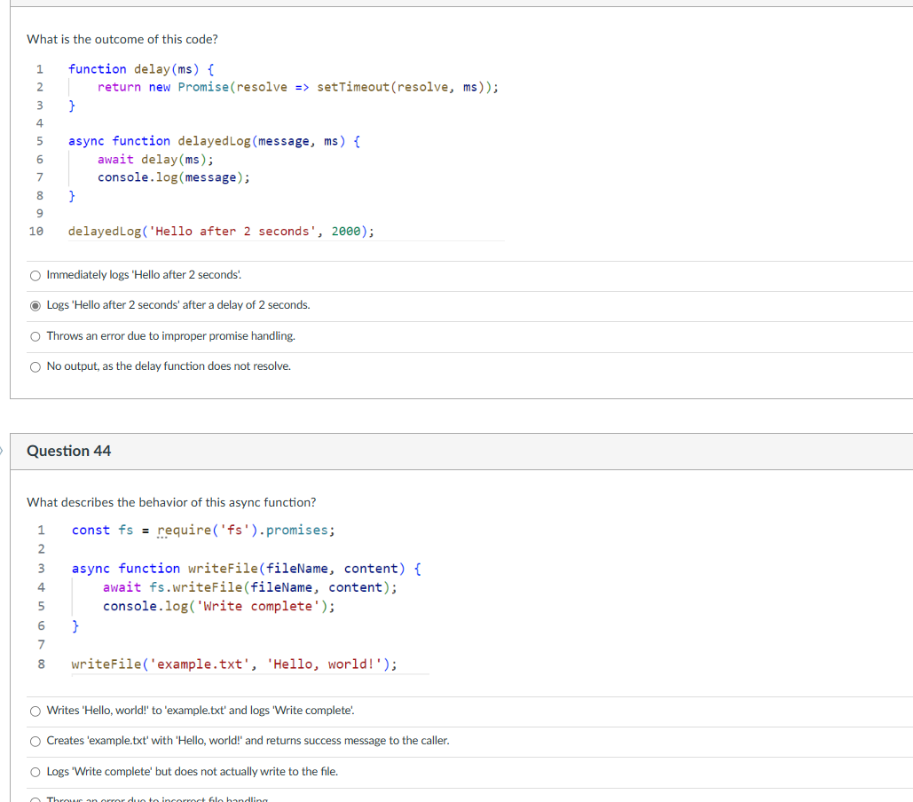  What is the outcome of this code? function delay(ms){ return new