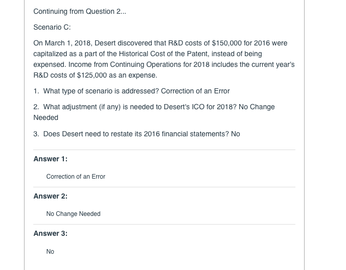 one of those is wrong pls help! Continuing from Question 2... Scenario