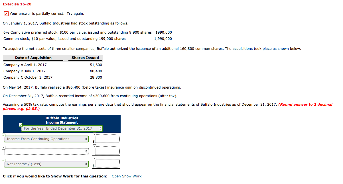 Exercise 16-20 Your answer is partially correct. Try again. On January