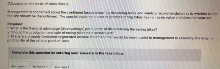 Cycle Company manufactures three types of bicycles-a dirt bike, a mountain bike,