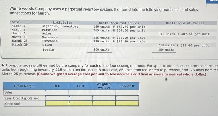 please help Warnerwoods Company uses a perpetual inventory system. It entered into
