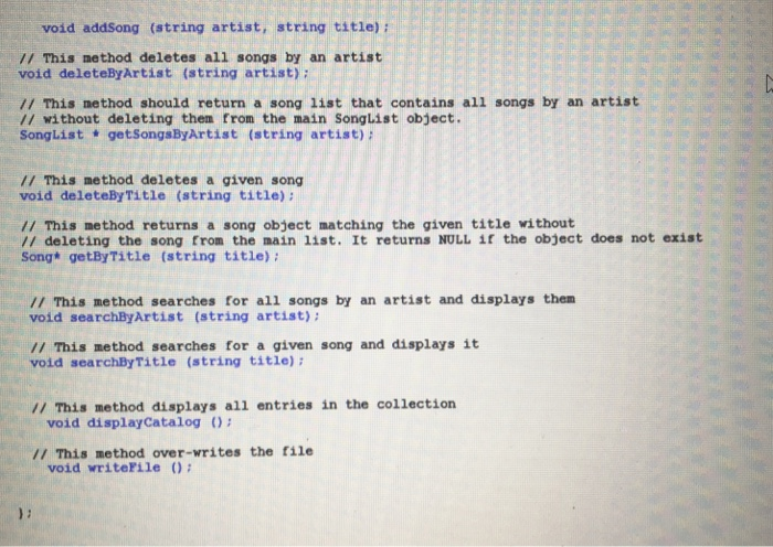 below and in a skeleton.cpp file along with a possible driver), and