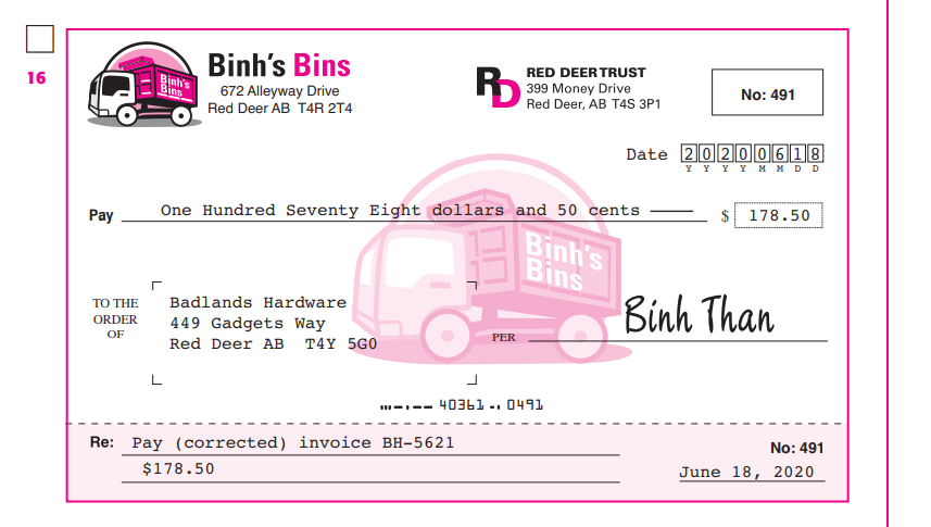 BINH'S BINS \begin{tabular}{llrl} June 1, 2020 & Debits & Credits \\ 1080