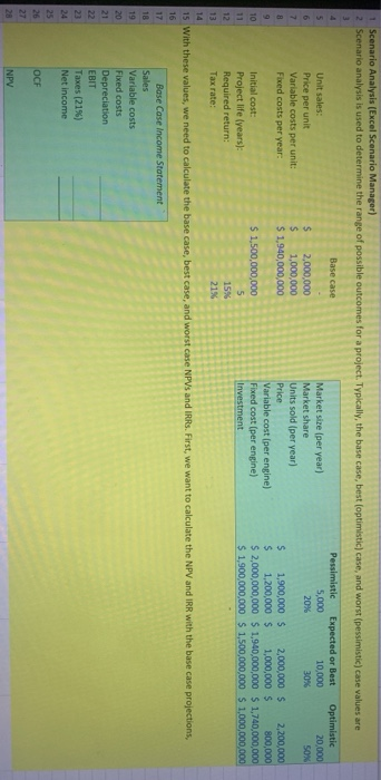 show all work in formula in excel format 1 Scenario Analysis (Excel