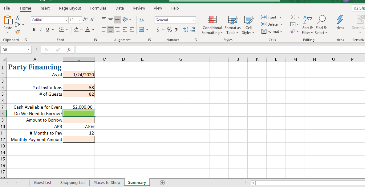 Cell G5(ScreenShot attached) + the total Cost for purchasing and mailing invitations