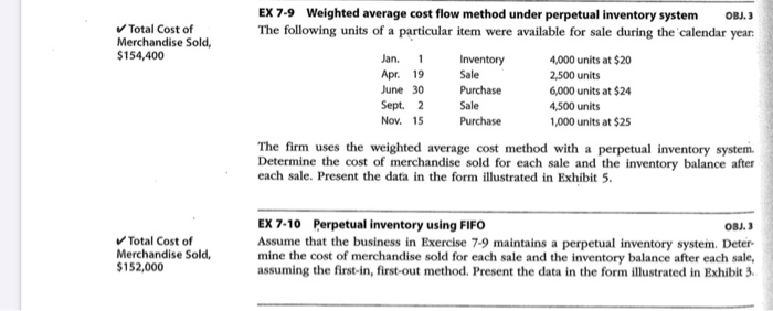  EX 7-9 Weighted average cost flow method under perpetual inventory system