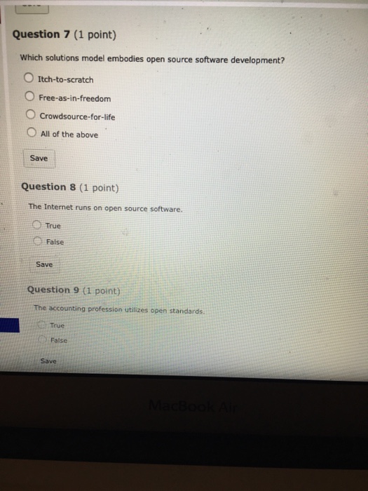  Question 7 (1 point) Which solutions model embodies open source software