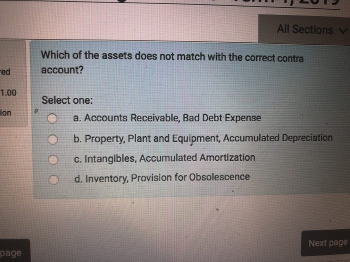  All Sections v Which of the assets does not match with