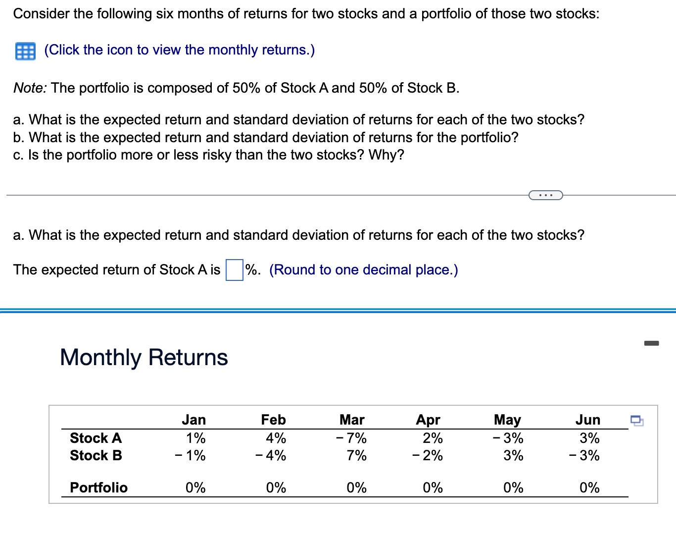  Please answer A-C, thank you. Consider the following six months of