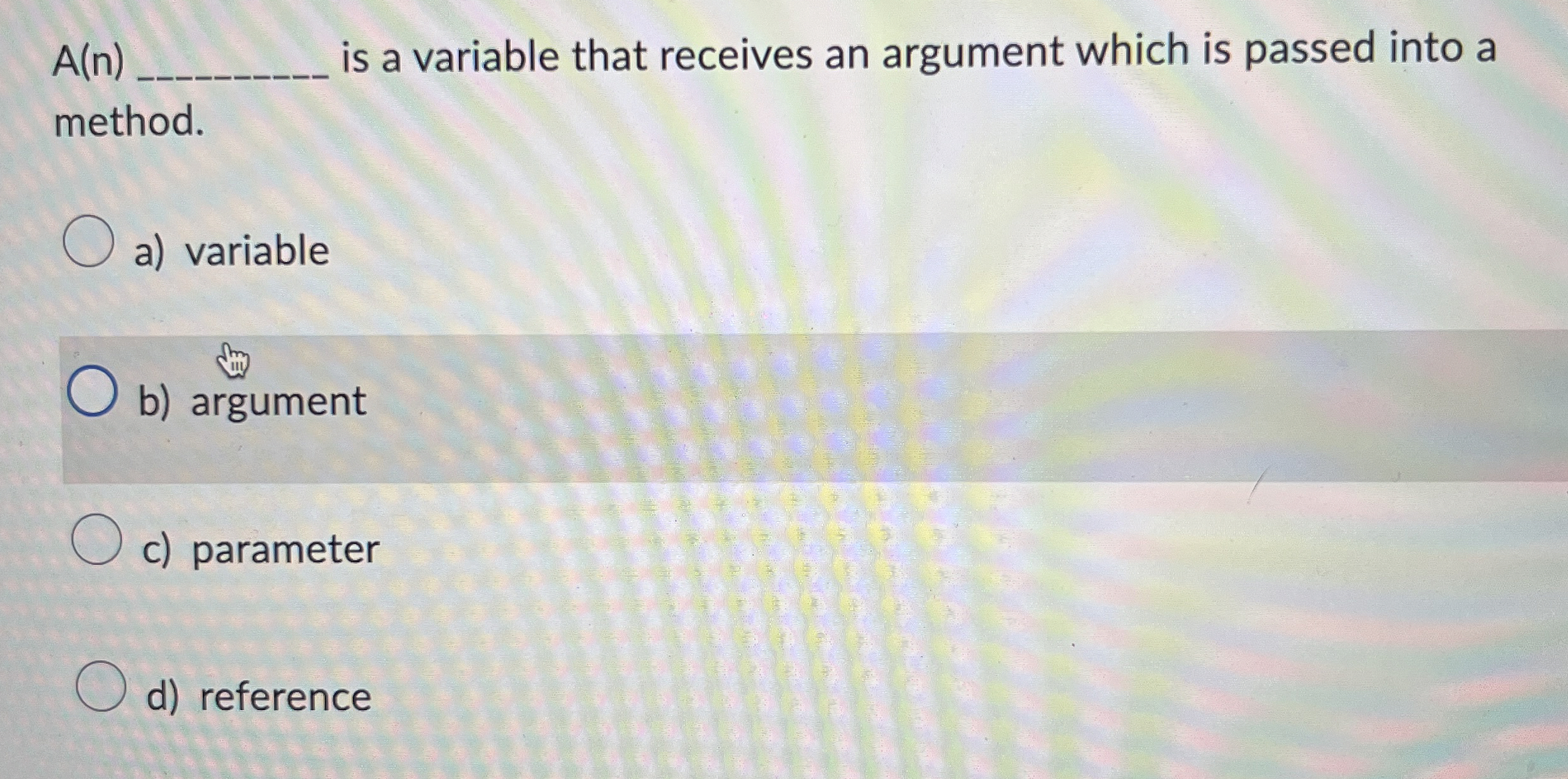  A(n)q, is a variable that receives an argument which is passed