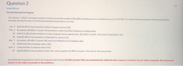  Question 2 View Policies Current Attempt in Progress On January 1,