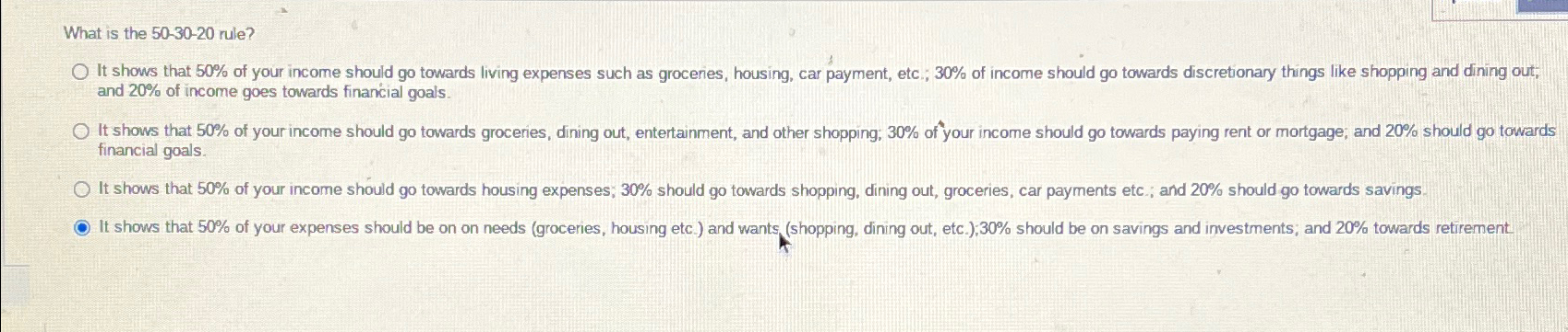  What is the 50-30-20 rule? and 20% of income goes towards