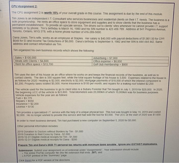  CPU Assignment 2: The CPU assignment 2 is worth 15% of