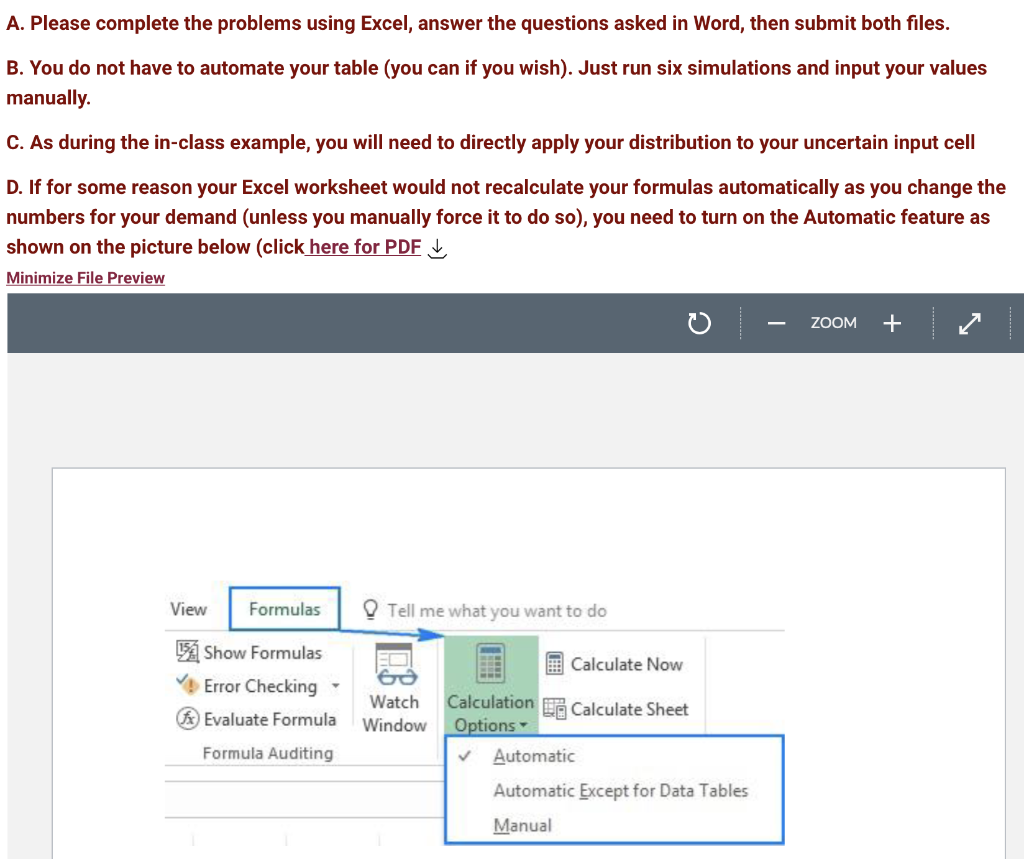  A. Please complete the problems using Excel, answer the questions asked