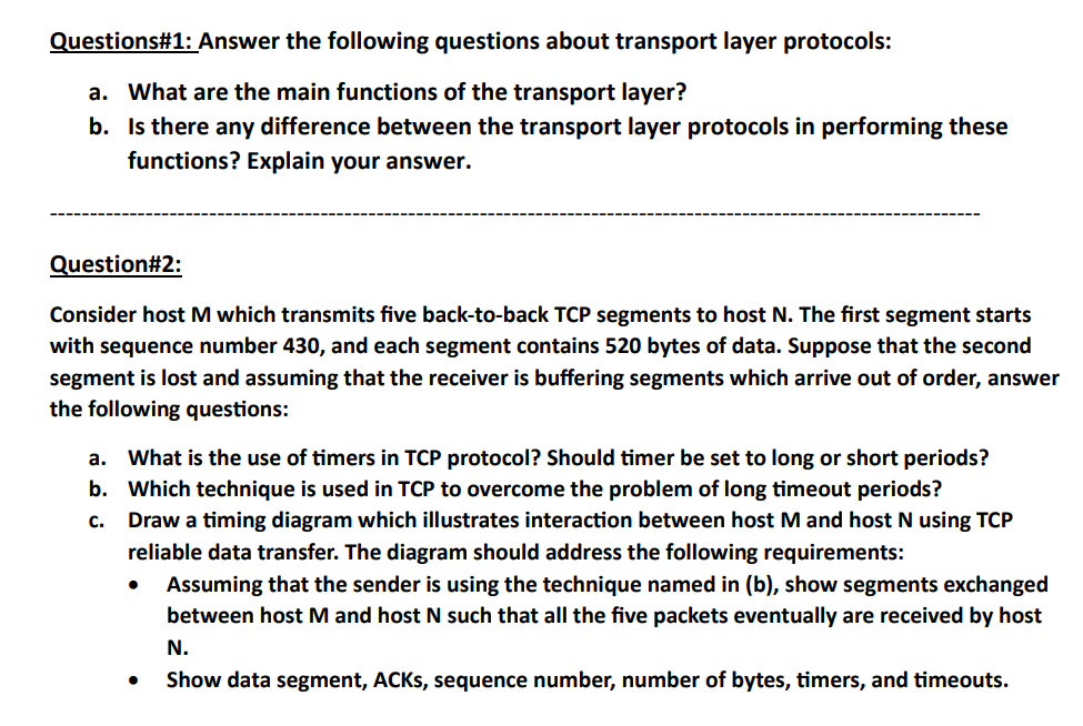  Question#2: Consider host M which transmits five back-to-back TCP segments to