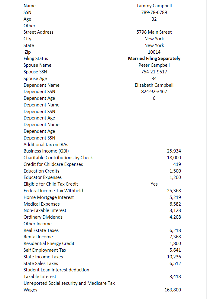  PLEASE USE THIS INFORMATION TO FILL OUT: 1) Individual return: form