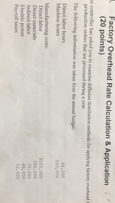  Factory Overhead Rate Calculation & Application (20 points) e controller has