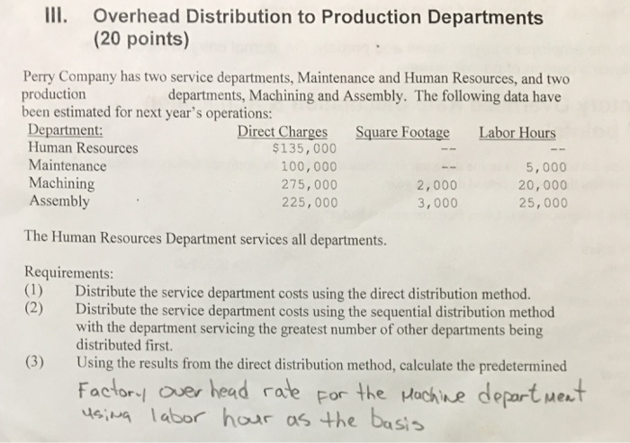 asked you to examine different distribution methods for applying factory overhead t