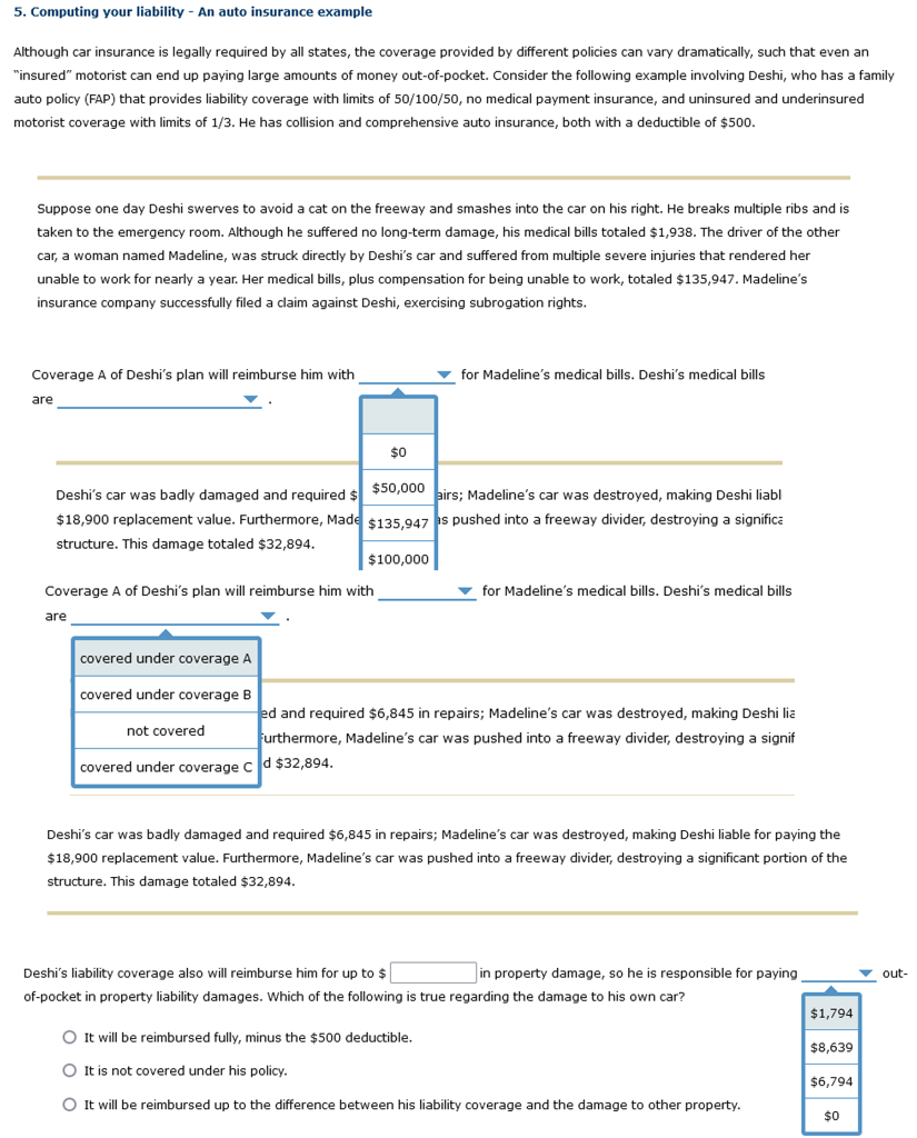 5. Computing your liability - An auto insurance example Although car