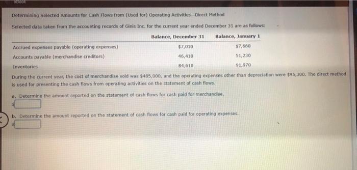  BUDOR Determining selected Amounts for Cash Hows from (Used for) Operating