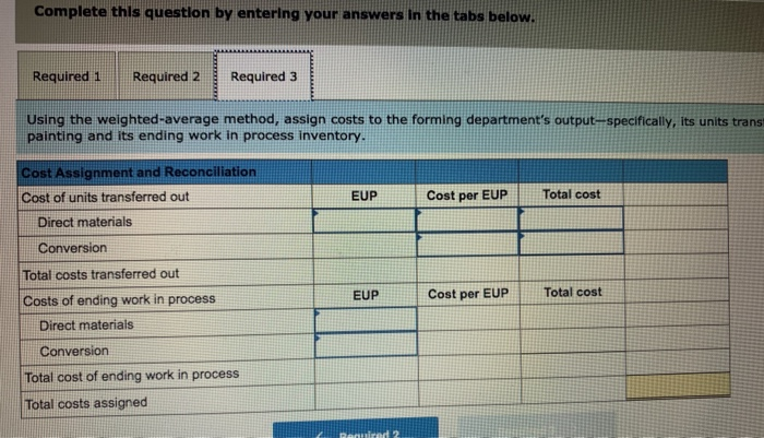 process costing. At the beginning of the month, the forming department has