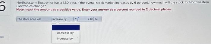 plz help Northwestern Electronics has a 1.30 beta. If the overall stock