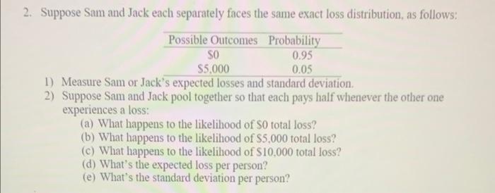  2. Suppose Sam and Jack each separately faces the same exact