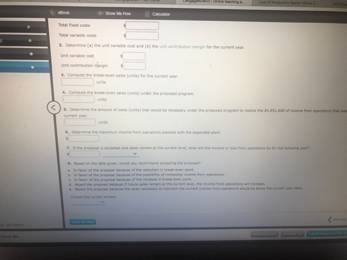  Determine (a) the unit variable cost and (b) the unit contribution