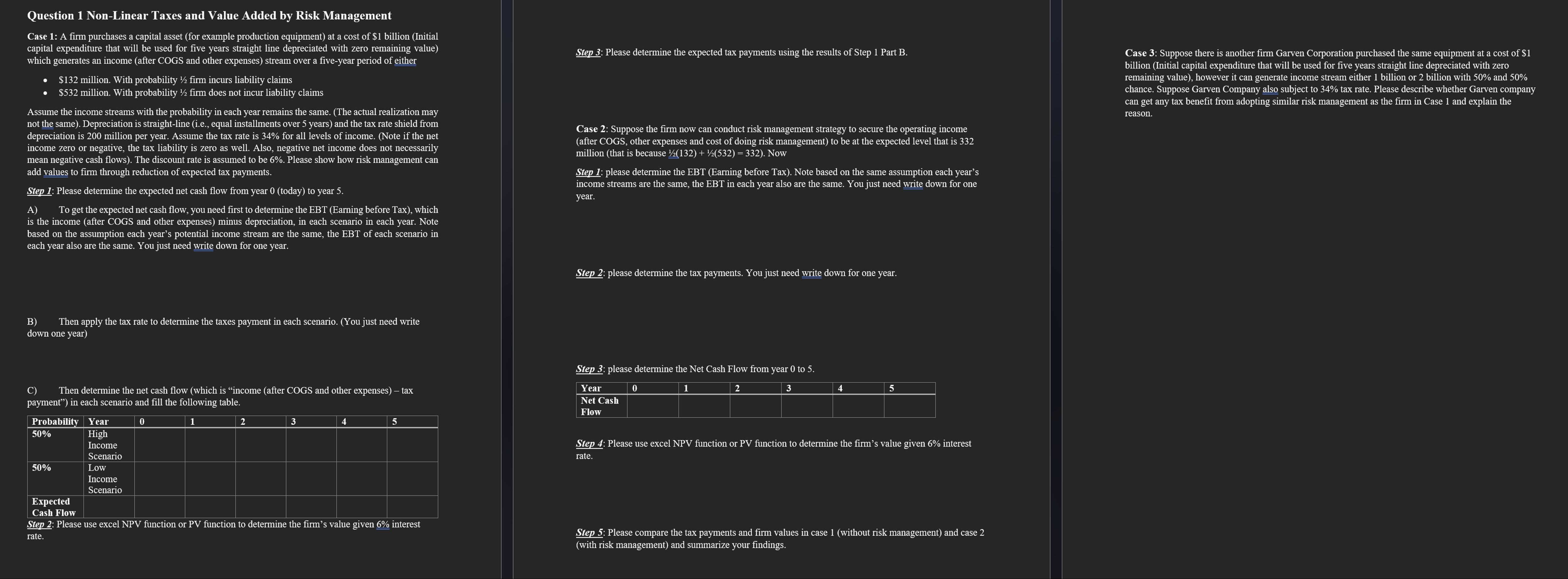 Question 1 Non-Linear Taxes and Value Added by Risk Management Case