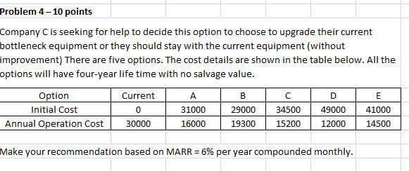  Please solve using excel formulas. Problem 4-10 points Company C is