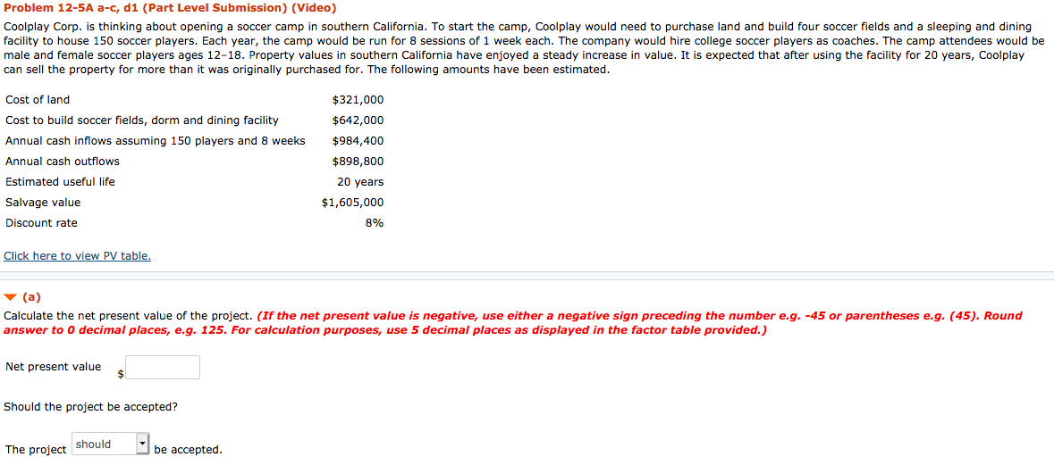 Problem 12-5A a-c, di (Part Level Submission) (Video) Coolplay Corp. is