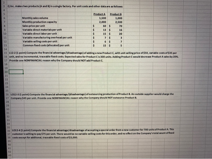  2 3 Q Inc. makes two products (A and B) in