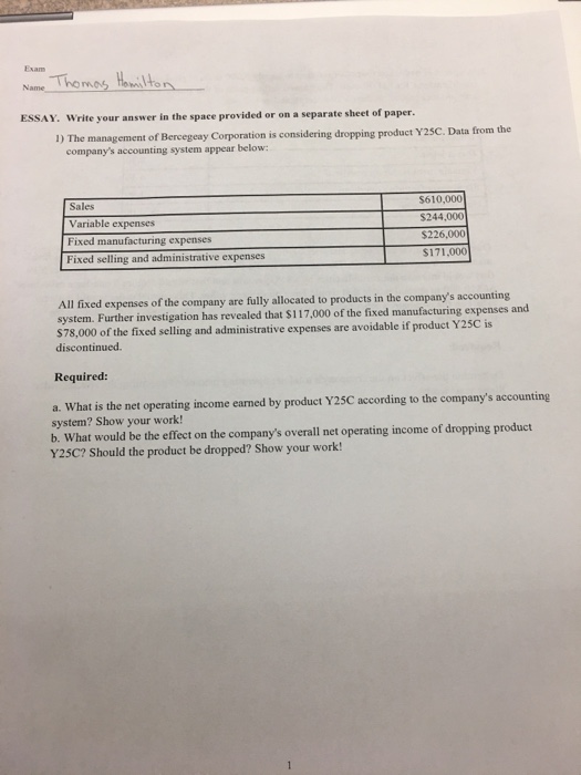  Exam Thomes owil te ESSAY. Write your answer in the space