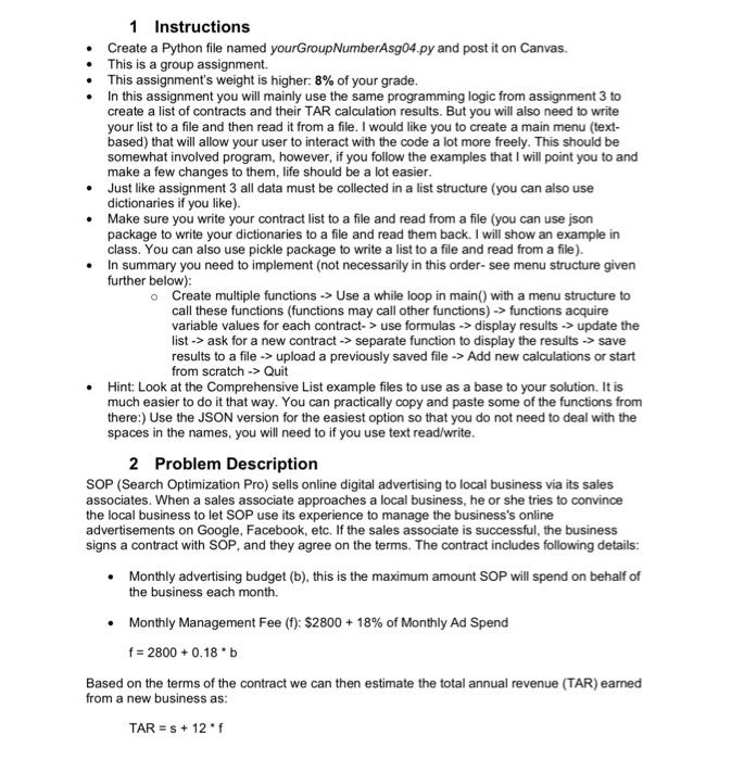 Can you post the an example of python code following the requirements