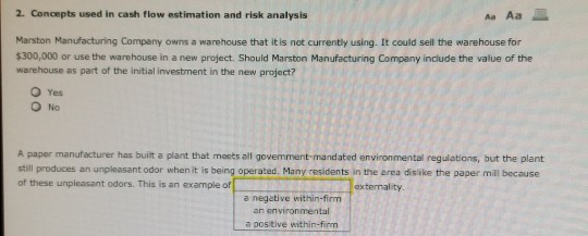  2. Concepts used in cash flow estimation and risk analysis Aa