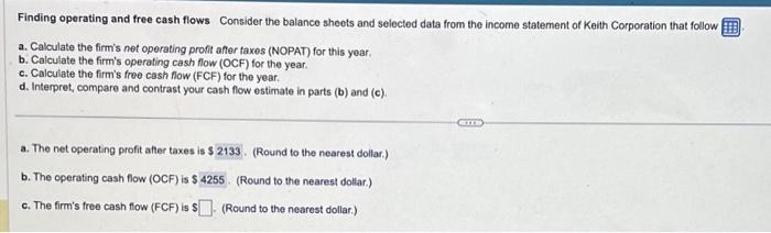  please do part C Finding operating and free cash flows Consider