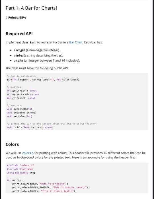  in c++ part 1 bar.cpp part2 bar.cpp/chart.cpp part3 recer.cpp/bar.cpp/chart.cpp Part 1: