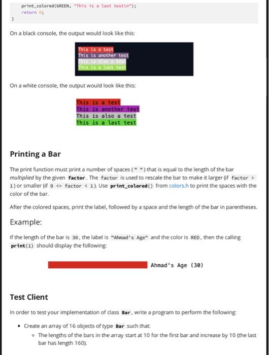 A Bar for Charts! Points: 25% Required API Implement class Bar, to