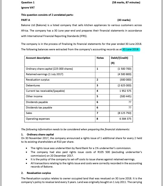 question 1 show all calculations for part marks a) prepare the